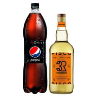 1x Pisco Tres Erres 1 Litro 35º alc + 1x Bebida Pepsi Zero 2 L
