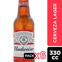 6x Cerveza Budweiser - Botellín 330cc