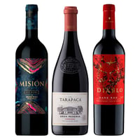 BLACK TRIO N°13: Vino Misión Red Blend 750cc + Vino Tarapacá Gran Reserva Carmenere 750cc + Vino Diablo Dark Red 750cc