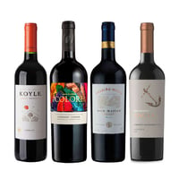 BLACK WINE PACK N°12: Vino Odfjell Ancla Gran Reserva Cabernet Sauvignon 750cc + Vino Koyle Gran Reserva Carmenere 750cc + Vino Cousiño Macul Don Matías Gran Reserva Merlot 750cc + Vino 7 Colores Gran Reserva Carmenere 750cc