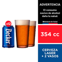 Cerveza Becker 4,5° 12 X 354 Cc. + 2 Vasos