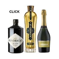 CLICK: Gin Hendricks 700cc 41,4º alc. + Saint Germain Licor de Flores de Sauco 750cc + Espumante Viña Mar Extra Brut 750cc