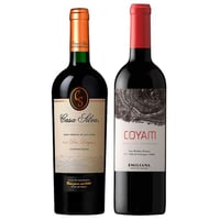 DUO COYAM - GRAN TERROIR (Carmenere): 1x Vino Orgánico COYAM 750cc + 1x Vino Casa Silva Gran Terroir Carmenere 750cc