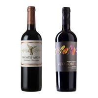 DUO MONTES ALPHA - 7 COLORES: 1x Vino Montes Alpha Cabernet Sauvignon 750cc + 1x Vino 7 Colores Single Vineyard Red Blend 750cc