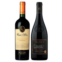 DUO TARAPACA - GRAN TERROIR N°2: 1x Vino Tarapacá Etiqueta Negra Cabernet Sauvignon 750cc + 1x Vino Casa Silva Gran Terroir Carmenere 750cc