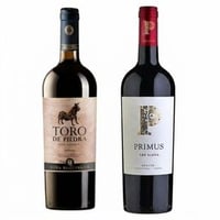 DUO TORO DE PIEDRA - PRIMUS: 1x Vino Toro de Piedra Gran Reserva Carmenere 750cc + 1x Vino Primus The Blend Orgánico 750cc
