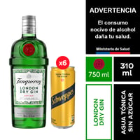 Gin Tanqueray London 700 Ml.+ Schweppes Agua Tónica Sin Azúcar 6 X 310 Ml.