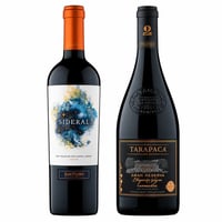 GRAN DUO PREMIUM TARAPACÁ - SIDERAL: 1x Vino Tarapacá Etiqueta Negra Carmenere 750cc + 1x Vino Sideral Blend 750cc