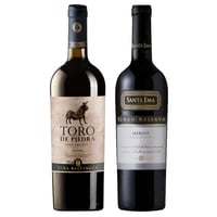 GRAN DUO TORO DE PIEDRA - SANTA EMA: 1x Vino Toro de Piedra Carmenere 750cc + 1x Vino Santa Ema Gran Reserva Merlot 750cc