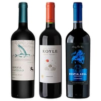 GRAN TRIO N°11: 1x Vino Odfjell Gran Reserva Capítulo Flying Fish (CA/CS/MA/SY) 750cc + 1x Vino Koyle Gran Reserva Carmenere 750cc + 1x Vino Bestia Azul Carmenere 750cc