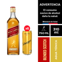Johnnie Walker Red Label 750 Ml. + Schweppes Agua Tónica 6 X 310 Ml.