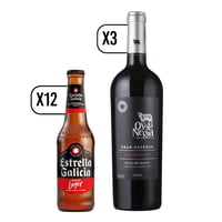 Pack 12 Cerveza Estrella Galicia Lager 330cc + 3 Vino Oveja Negra Gran Reserva Carmenere
