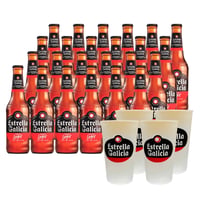 Pack 24 Cerveza Estrella Galicia Lager 330cc + 4 Vasos