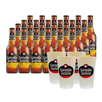 Pack 24 Cerveza Estrella Galicia Sin Gluten 330cc + 4 Vasos