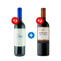 Pack 3 Botellas Casa Bauza Ana Carmenere + 3 Botellas Marques de Casa Concha Carmenere ($7.990c/u)