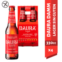 Pack 4 un. Cerveza Damm Daura Lager Sin Gluten 4.6° 330 cc