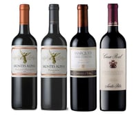 PACK ALPHA MARQUES CASA: Vino Montes Alpha Cabernet Sauvignon 750cc + Vino Montes Alpha Carmenere 750cc + Vino Marques de Casa Concha Carmenere 750cc + Vino Casa Real Cabernet Sauvignon 750cc