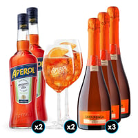 PACK APEROL - UNDURRAGA: 2x Licor Aperitivo Aperol 750cc + 3x Espumante Undurraga Brut 750cc + 2x Copa Aperol
