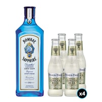 PACK BOMBAY FEVER TREE N°1: 1x Gin Bombay Sapphire 750cc 47º alc. + 4x Fever Tree Ginger Beer 200cc