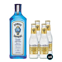 PACK BOMBAY FEVER TREE N°3: 1x Gin Bombay Sapphire 750cc 40º alc. + 4x Tónica Fever Tree Indian 200cc