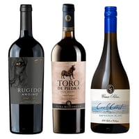 Pack Capas: Rugido Andino Carmenere + Toro de Piedra Cabernet Sauvignon + Cool Coast Sauvignon Blanc 750cc