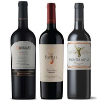 PACK CARMENERE GRAN RESERVA COLCHAGUA: Vino Sutil Gran Reserva Carmenere 750cc + Vino Ventisquero Queulat Gran Reserva Carmenere 750cc + Vino Montes Alpha Carmenere 750cc 