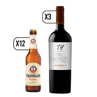 Pack Cerveza Erdinger Weissbier 330ml + 3 Vino T.h. Peumo Carmenere
