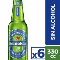 Pack Cerveza Heineken cero botella 6 un de 330 cc
