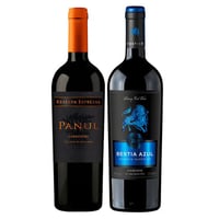 PACK DUO RESERVA (Carmenere): Vino Panul Reserva Especial Carmenere 750cc + Vino Bestia Azul Carmenere 750cc