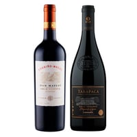 PACK ELEGANCIA MAIPO: 1x Vino Cousiño Macul Don Matías Gran Reserva Carmenere 750cc + 1x Vino Tarapacá Etiqueta Negra Carmenere 750cc