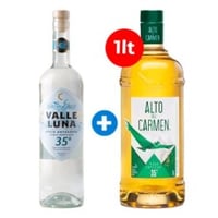 Pack Especial de 1 pisco valle luna doble destilado transparente + 1 pisco Alto del Carmen 1 Litro