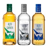PACK FAN ALTO DEL CARMEN: 1x Pisco Alto del Carmen 35 grados 750cc + 1x Pisco Alto del Carmen Transparente 750cc 40º alc. + 1x Pisco Alto del Carmen Reservado 750cc 40º alc