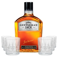 Pack Gentleman´s Gatsby: Whiskey Gentleman Jack Daniels 750cc 40º alc. + Set 6 Vasos Bajo Vintage Gatsby 330cc