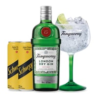 Pack Gin Tanqueray London 700cc + 2x Schweppes Lata 310cc Sin Azúcar + Copa