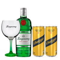 Pack Gin Tanqueray London Dry -700ml + Copa Vidrio + 2 Tónica Schweppes