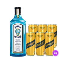 Pack Gin Tonic 2 - 1x Gin Bombay Sapphire 750ml + 6x Schweppes Agua Tónica Zero 250cc