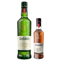Pack Glenfiddich: Whisky Glenfiddich Single Malt 12 años 750cc 40º alc. + Whisky Glenfiddich 15 años 200cc 40º alc.