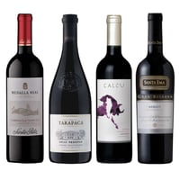 PACK GRAN RESERVA Nº4: Vino Medalla Real Gran Reserva Cabernet Sauvignon 750cc + Vino Tarapacá Gran Reserva Cabernet Sauvignon 750cc + Vino Calcu Gran Reserva Cabernet Sauvignon 750cc + Vino Santa Ema Gran Reserva Merlot 750cc