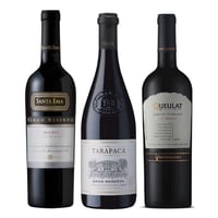 PACK GRAN RESERVA SUMMER Nº2: Vino Santa Ema Gran Reserva Malbec 750cc + Vino Tarapacá Gran Reserva Cabernet Sauvignon 750cc + Vino Ventisquero Queulat Gran Reserva Cabernet Sauvignon 750cc