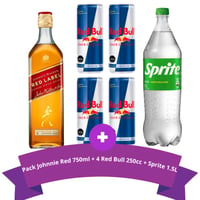 Pack Johnnie Red 750ml + 4 Red Bull 250cc + Sprite 1.5L