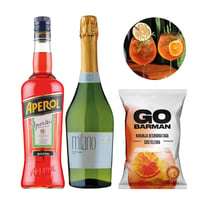 Pack Licor Aperol 750cc + Espumante Milano 750cc + Deshidratado Go Barman 32g