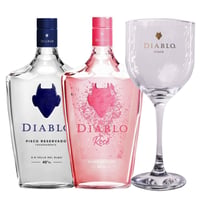 Pack Pisco Diablo Rose y Transparente 700cc + Copa