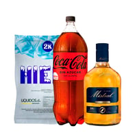 Pack Pisco Mistral 35° 1lt + Coca Cola Zero 3lt + Hielo 2kg