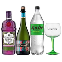 PACK ROYAL SPRITZ: 1x Gin Tanqueray Royale 700cc + 1x Espumante Amaranta Brut 750cc + 1x Bebida Sprite Sin Azúcar 1.5 lts. + 1x Copón Tanqueray
