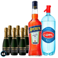 Pack Spritz Aperol - Viñamar: 6x Viñamar Charmat Brut Botella 375cc + Agua Soda Cotti 2lt + Licor Aperitivo Aperol 750cc