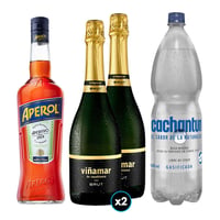 PACK SPRITZ PERFECTO N°10 1x Licor Aperitivo Aperol 750cc + 2x Espumante Viñamar Charmat Brut 750cc + 1x Agua Mineral Cachantun Con Gas 1.6 Litros