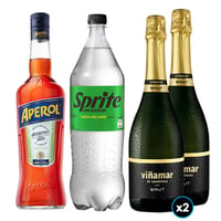 PACK SPRITZ PERFECTO N°3: 1x Licor Aperitivo Aperol 750cc + 1x Bebida Sprite Sin Azúcar 1.5 Litros + 2x Espumantes Viñamar Brut 750cc