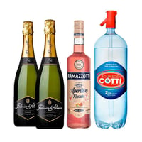 PACK SPRITZ PERFECTO (RAMAZZOTTI - FEDERICO DE ALVEAR): 1x Licor Aperitivo Ramazzotti Rosatto 700cc + 2x Espumante Federico de Alvear Extra Brut 750cc + 1x Agua Soda Cotti 2 Litros
