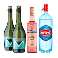 PACK SPRITZ PERFECTO (RAMAZZOTTI - MORANDE): 1x Licor Aperitivo Ramazzotti Rosatto 700cc + 2x Espumante Morande Extra Brut Charmat 750cc + 1x Agua Soda Cotti 2 Litros