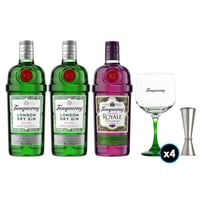 PACK TANQUERAY: 2x Gin Tanqueray 700cc 43.1ºalc + 1x Gin Tanqueray Royale 700cc + 4x Copas + Jigger